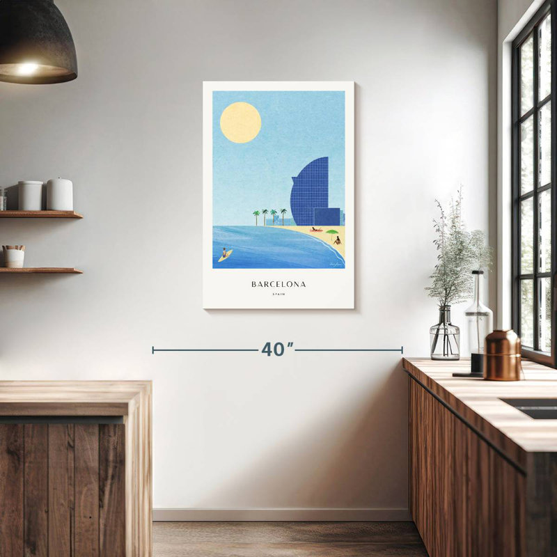 Affiche de voyage rétro Aime Barcelona Beach, H 36 po x l 24 po