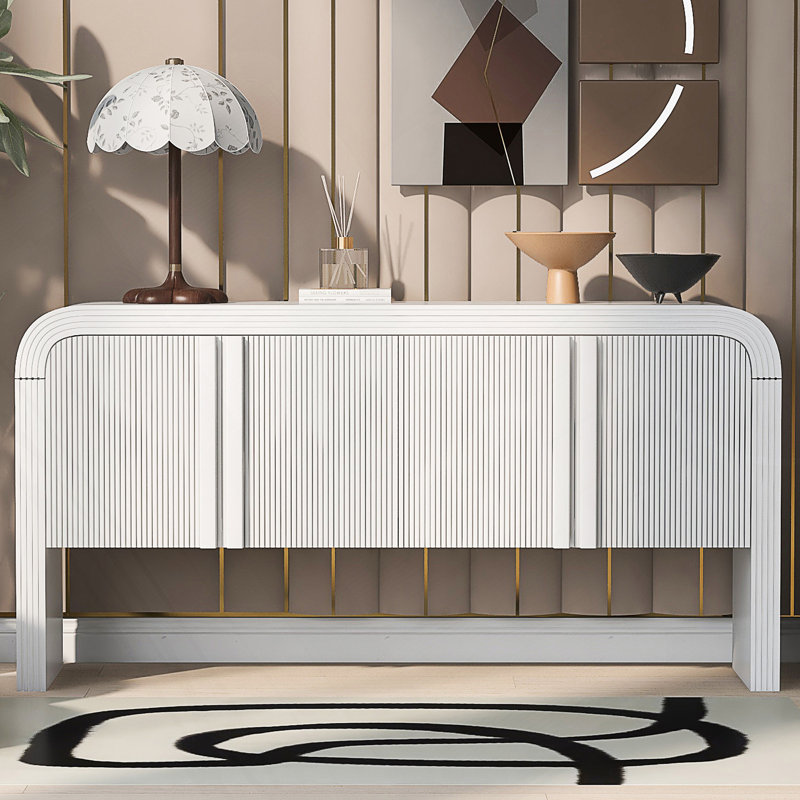Armoire de rangement Irv, armoire de rangement rayée avec 4 portes, armoire d'appoint, Blanc