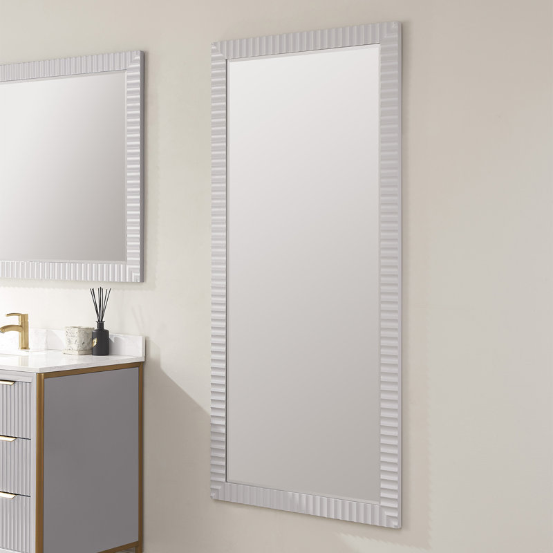 Laspisa Wood Convex Wall Mirror, Paris Gray, 32" x 67.6"