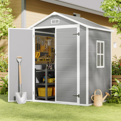 6 x 4 ft Outdoor Resin Storage Shed with Double Doors,Vents, and Window for Backyard Lawn
