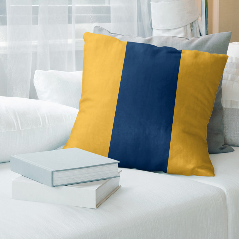 Housse de coussin carré en lin Buffalo, 16 po x 1 po, Doré / bleu marine / doré