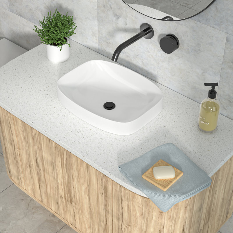 20" x 15" Semi-Recessed Bathroom Sink - White Ceramic Above Counter Basin with Overflow
