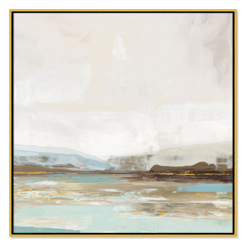 «Vibrance of Blue Print» par Allison Pearce, Toile avec cadre flottant or, H 37,5 po x l 37,5 po x P 2 po, Pas de tapis