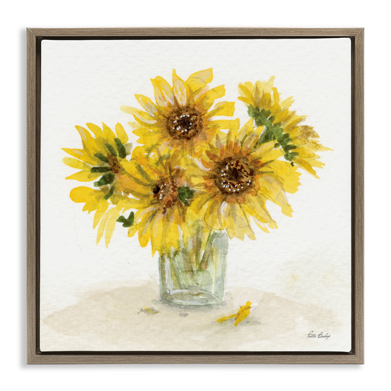 Cadre flottant dépliant dans un vase de tournesols, design par Patti Bishop, H 25 po x l 25 po