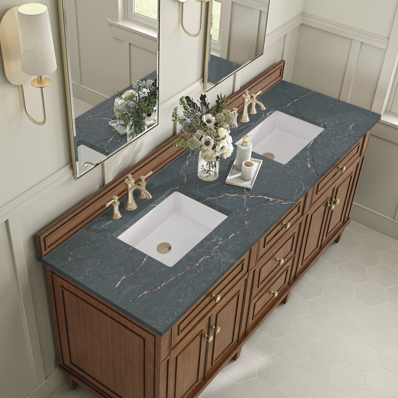 Lorelai 72'' W Double Vanity, Parisien Bleu, Mid-Century Walnut