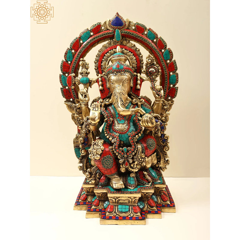 Ganesha en laiton 22 "avec Kirtimukha Prabhavali
