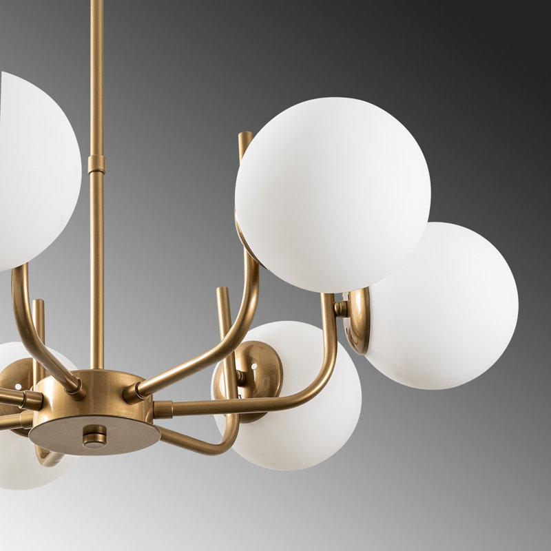 Élégant lustre doré, structure en métal avec capuchon en verre, 29,1 po de diamètre | Hauteur réglable de 11,8 à 27,6 po | 7 x douilles E14 de 40 W maximum (ampoules non incluses) | Luminaire élégant pour la décoration intérieure et la salle à manger