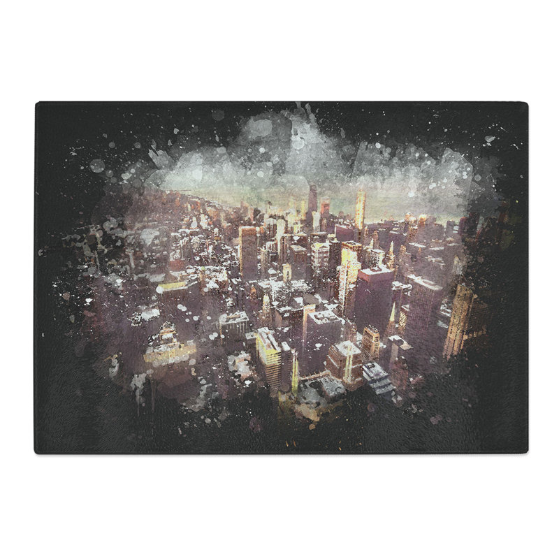 Tempered Glass Flying over the Chicago Skyline Chopping Board, 20 cm x 28.5 cm