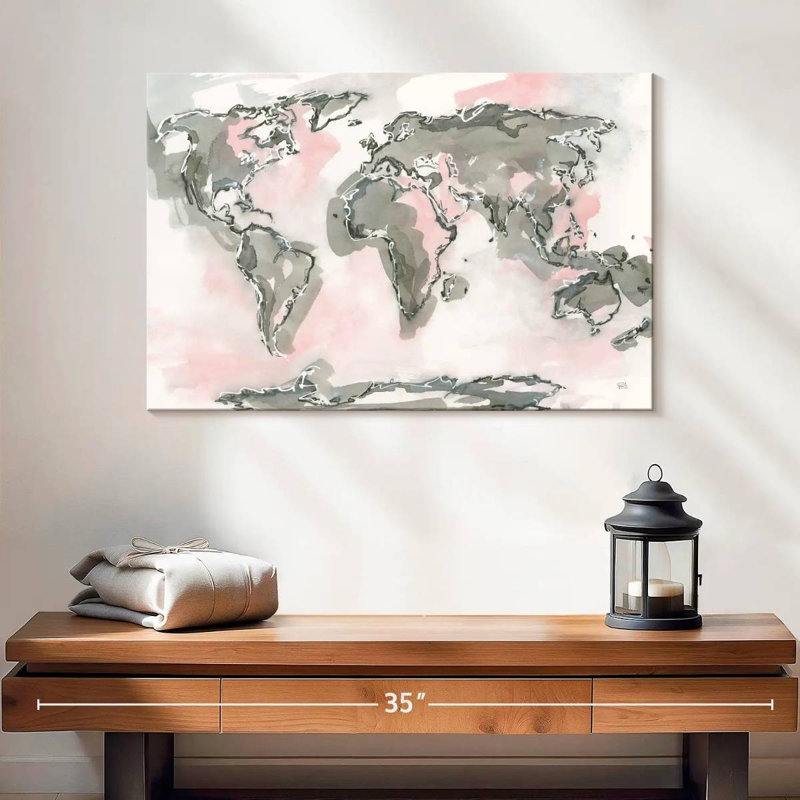 Aliaz World Map Blush, 16" H x 24" W