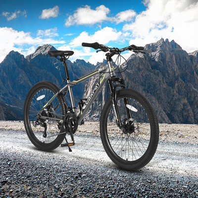 Vélo de montagne 24 pouces, cadre en acier, vélo de montagne Shimano 21 vitesses avec freins à disque Daul et suspension avant VTT