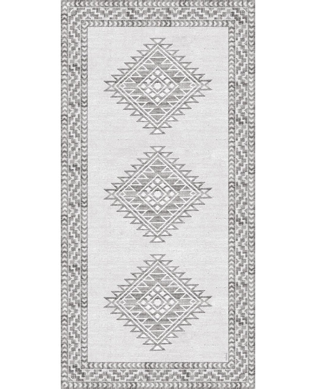 Cusco Geometric Vinyl Area Mat in Gray, Rectangle 5' x 7'