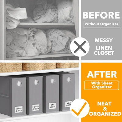 4 Pack Bed Sheet Organizers And Storage, Foldable Organizer For Linen Closet, Sheets Set Folder Keeper With Window XL (Queen & King Size) Organizing Bedding Container, Gray 91ZDSN-SL01-G4