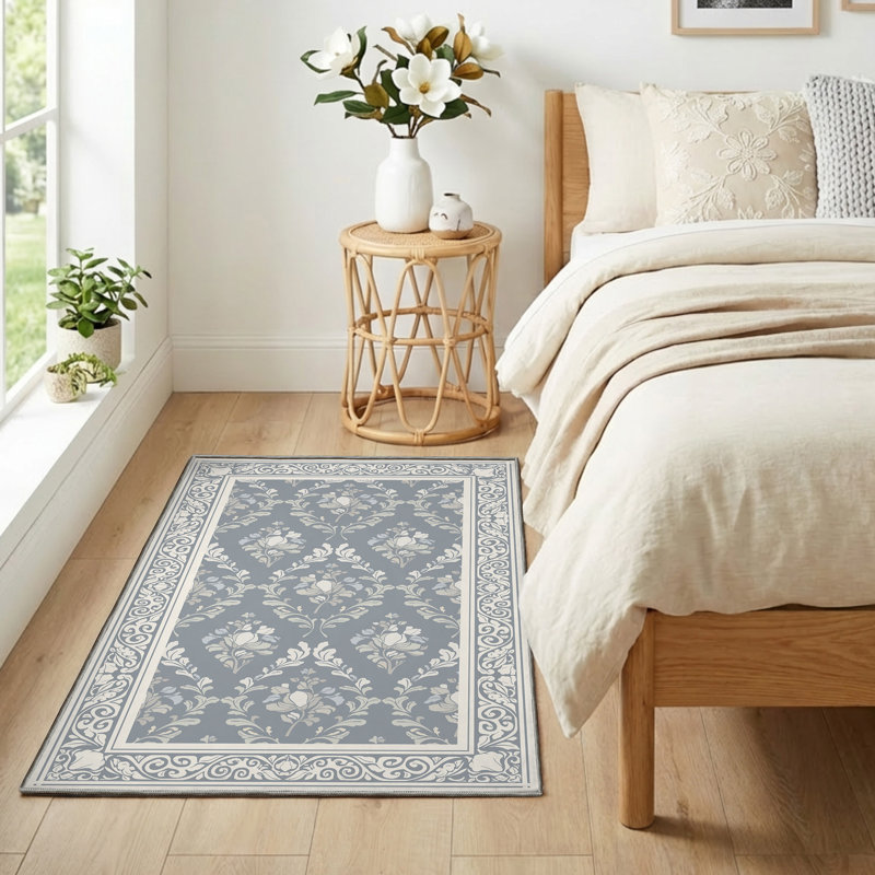 3' X 5' Non-Slip Indoor Area Rug with Floral Pattern Machine Washable,Greige, Greige, Rectangle 3' x 5'