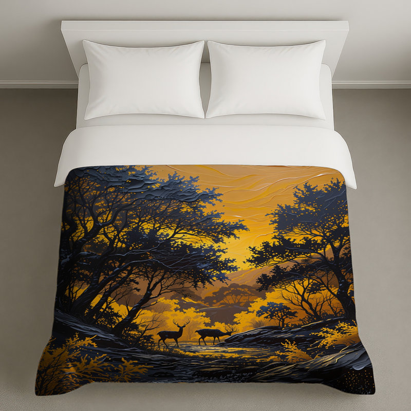 Housse de couette Yellow Sunset Forest, Très grand lit