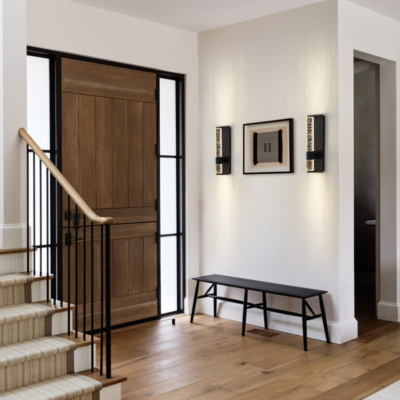 Applique murale de salle de bain en cristal à intensité variable 13,7 po avec fond de panier Demetriu, Noir mat