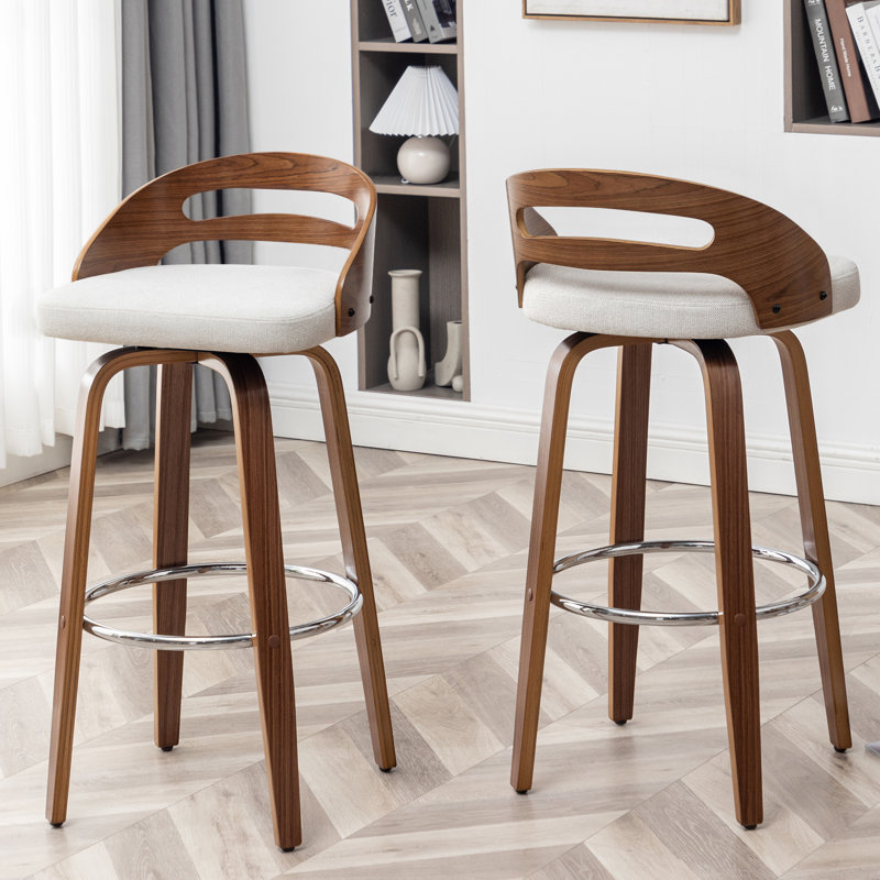 Mahtab Upholstered Swivel Bar Stools, Beige, Bar Stool (30.31" Seat Height)