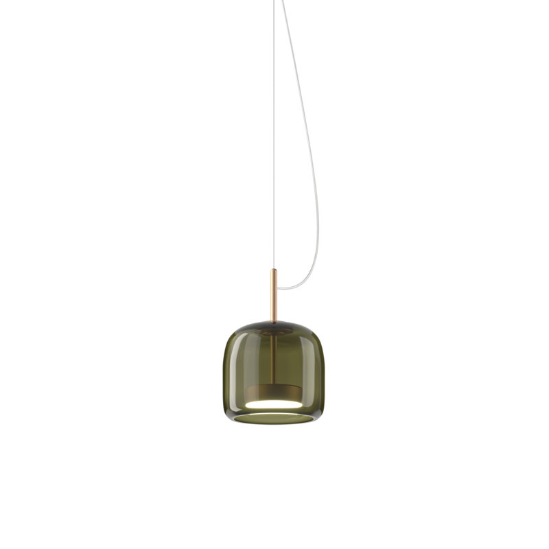 Jube 1 - Light LED Pendant, 88" H x 10" W x 10" D, Old Green Transparent, Matte Gold