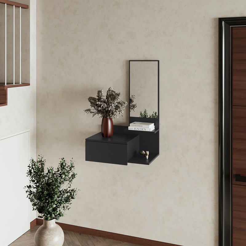 Black Floating Vanity With Included Mirror