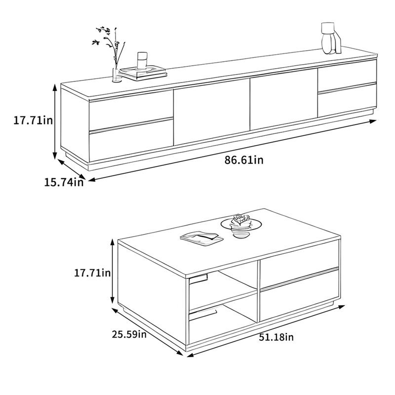 Modern Minimalist Coffee Table and TV Stand Set