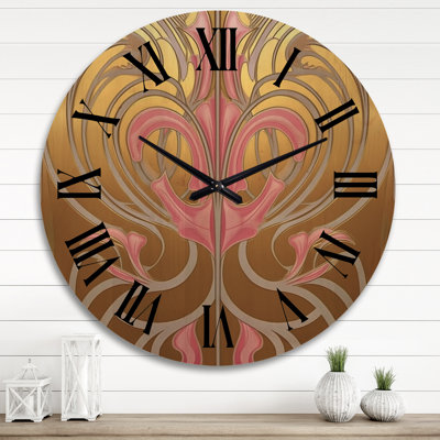 Horloge murale Art Nouveau géométrique en or et rose