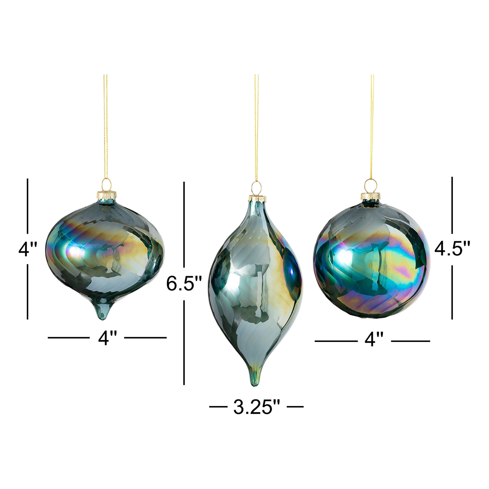 Aldusa 3 Piece Iridescent Finial Ornament Set