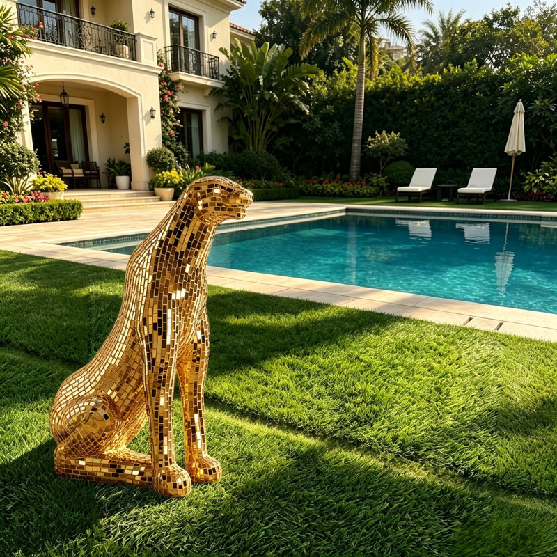 Sculpture de sol en panthère 31,3 "fabriquée à la main, Doré
