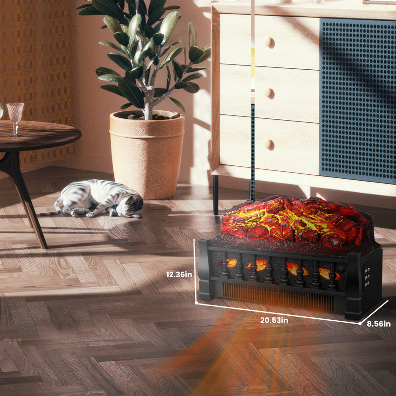 Adlena Electric Fireplace Log Set Heater with Remote Control, Realistic Flame&Ember Bed, Portable, Infrared, Overheating Safety System, 750W/1500W