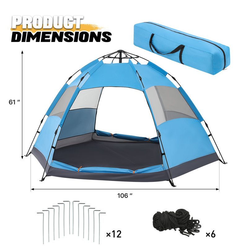Tente de camping pour 4 personnes, tente familiale pour la randonnée, Bleu
