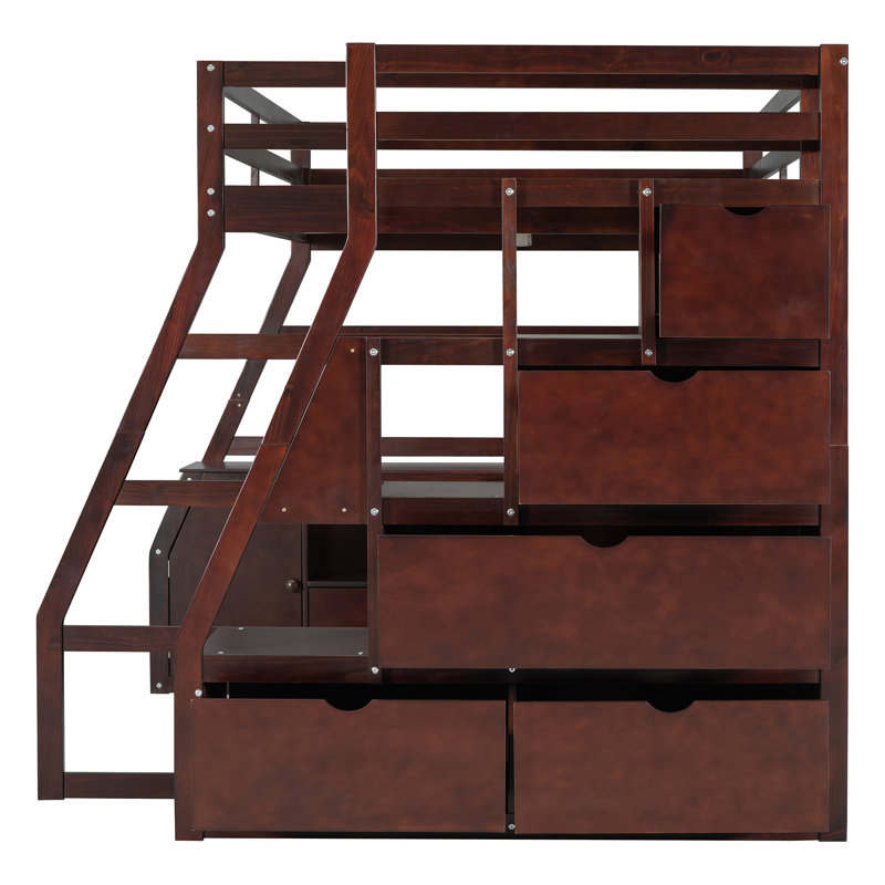 Lit mezzanine double avec 7 tiroirs, 2 tablettes et bureau - Espresso