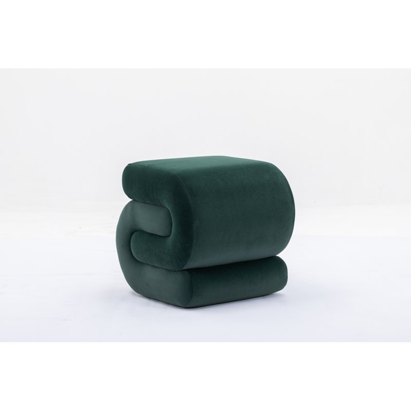 Unique Upholstered Wool Ottoman, Dark Green, Velvet