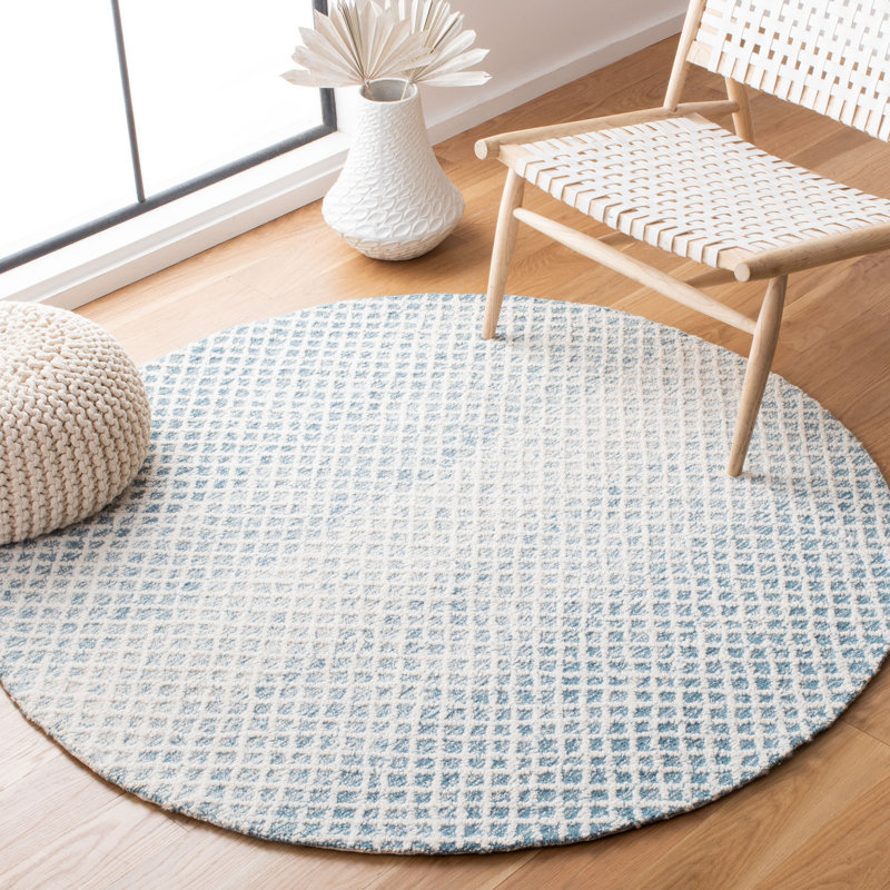 Tapis géométrique en laine et coton touffeté à la main Micro-Loop, Rond 5 pi