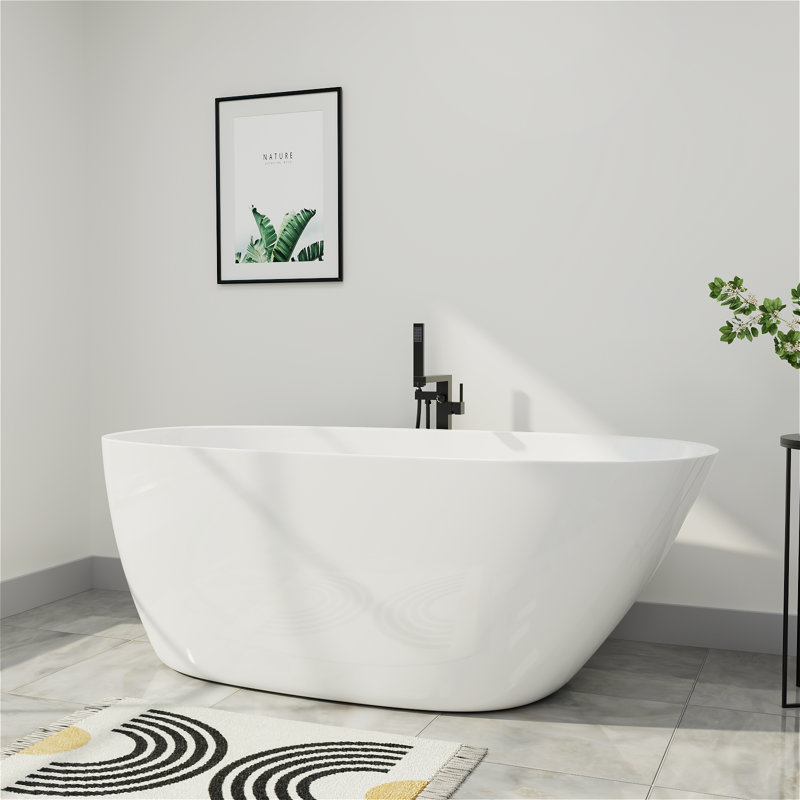 Baignoire de trempage autoportante ovale en acrylique 59 po. X 30 po., Blanc
