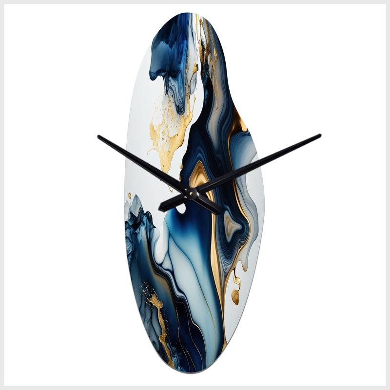 Horloge murale abstraite géométrique abstraite en marbre bleu I - marbre, Médium