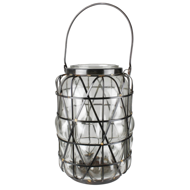 Blown Glass Lantern, 10" H x 7" W x 7" D