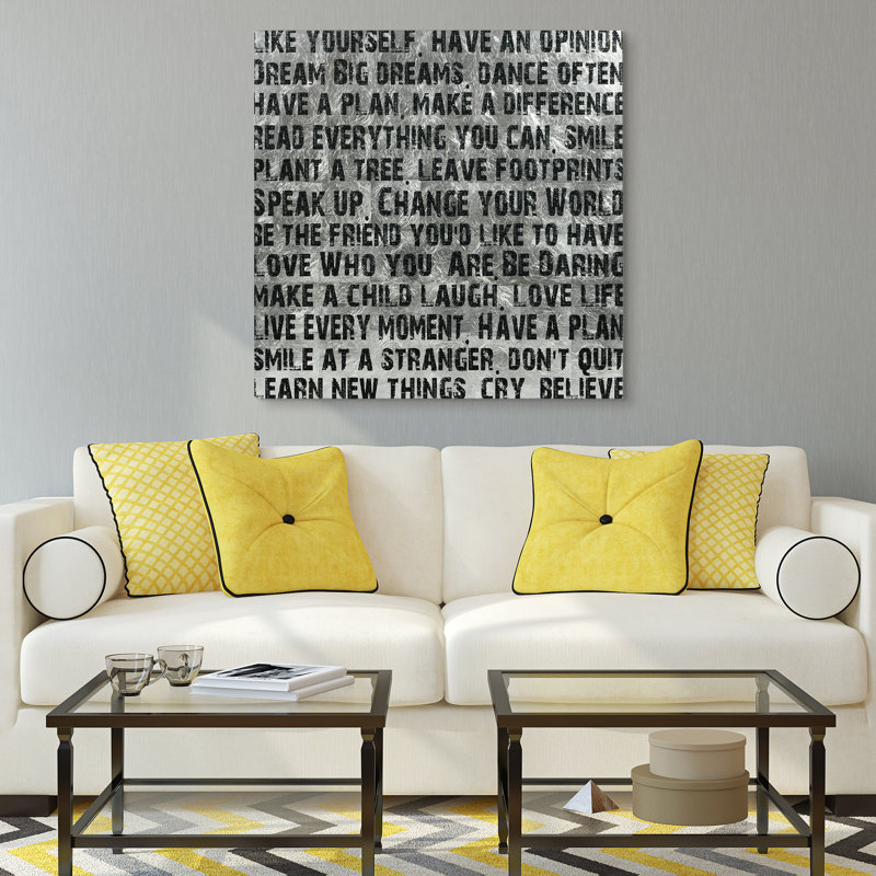 Silver Leaf Tempered Glass Motivational Quote Wall Art, 38" x 38"