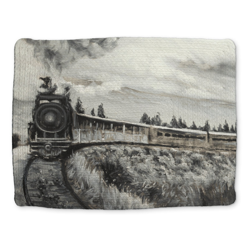 Gray Contemporary Steam Engine Train Braided Placemat - Decor