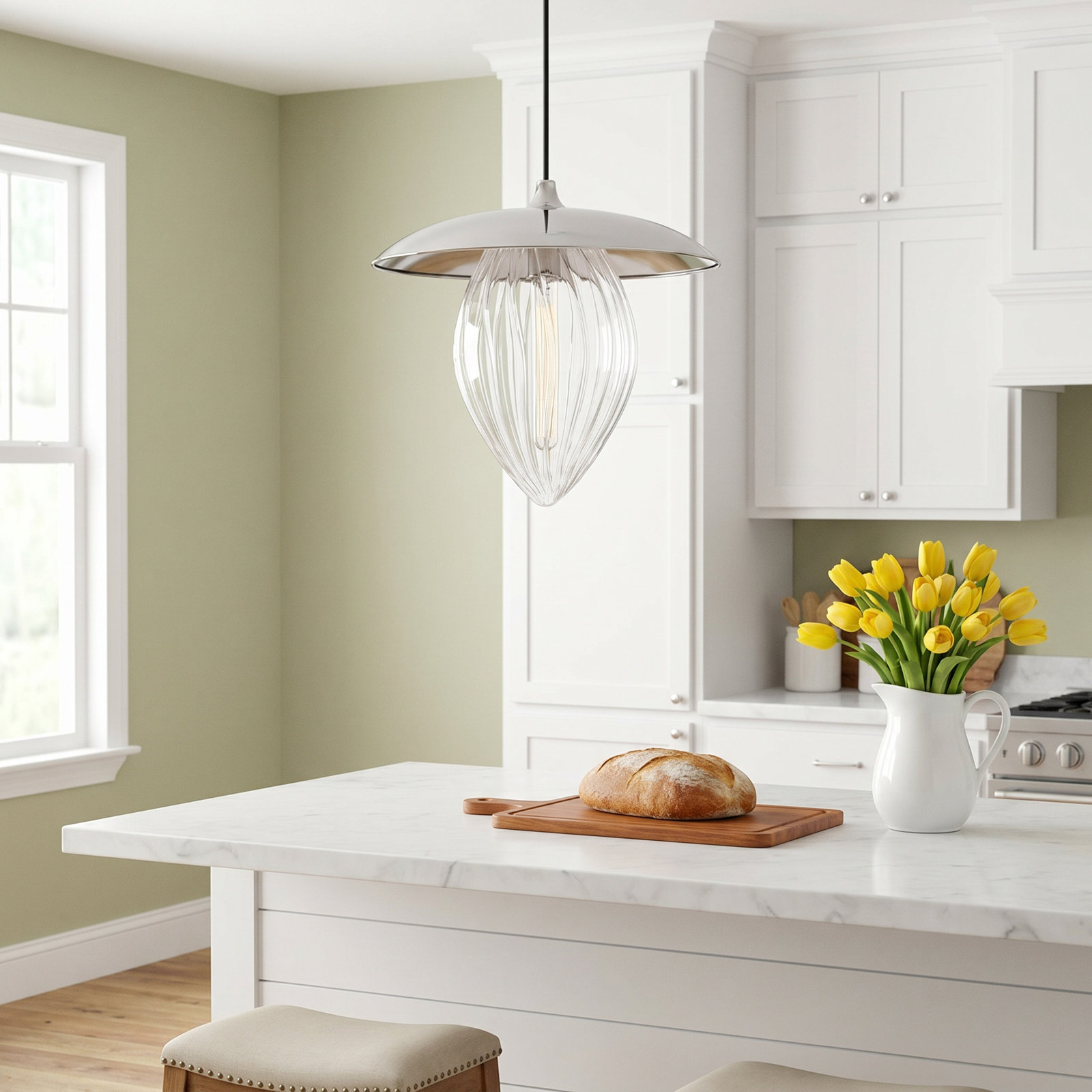 Single Light Glass Dimmable Pendant, Polished Nickel
