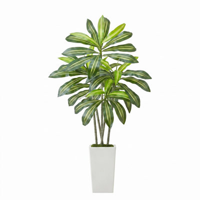 Arbre Dracaena artificiel 5 pi, plante tropicale artificielle avec grand pot à fleurs blanc, plante de plancher en soie artificielle pour la décoration intérieure et extérieure de bureau à domicile