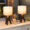 Lampe trépied en bois massif Cachezon