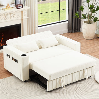 Canapé moderne avec poche de rangement et dossier réglable, coussin en mousse beige pour porte-gobelet