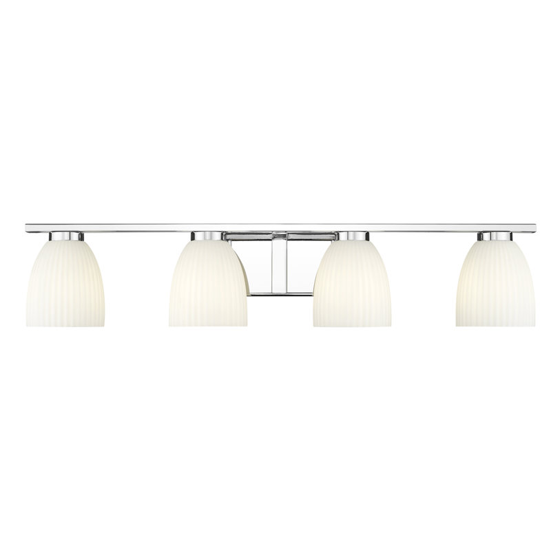 Coiffeuse Mateo, H 6,5 po x l 32 po x P 6,5 po, Chrome chrome, Quatre lumières