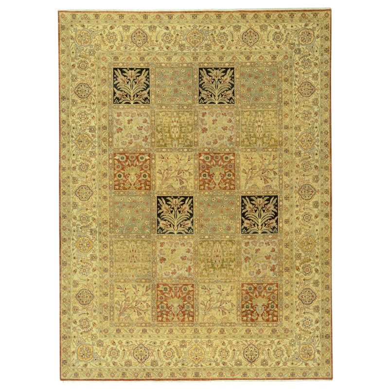 Tapis multicolore et doré de haute qualité noué à la main