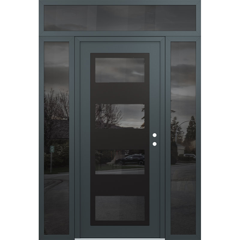 Panneau d'entrée en acier noir anthracite / anthracite avec 2 panneaux latéraux et porte d'entrée pré-montée traverse, Gauche