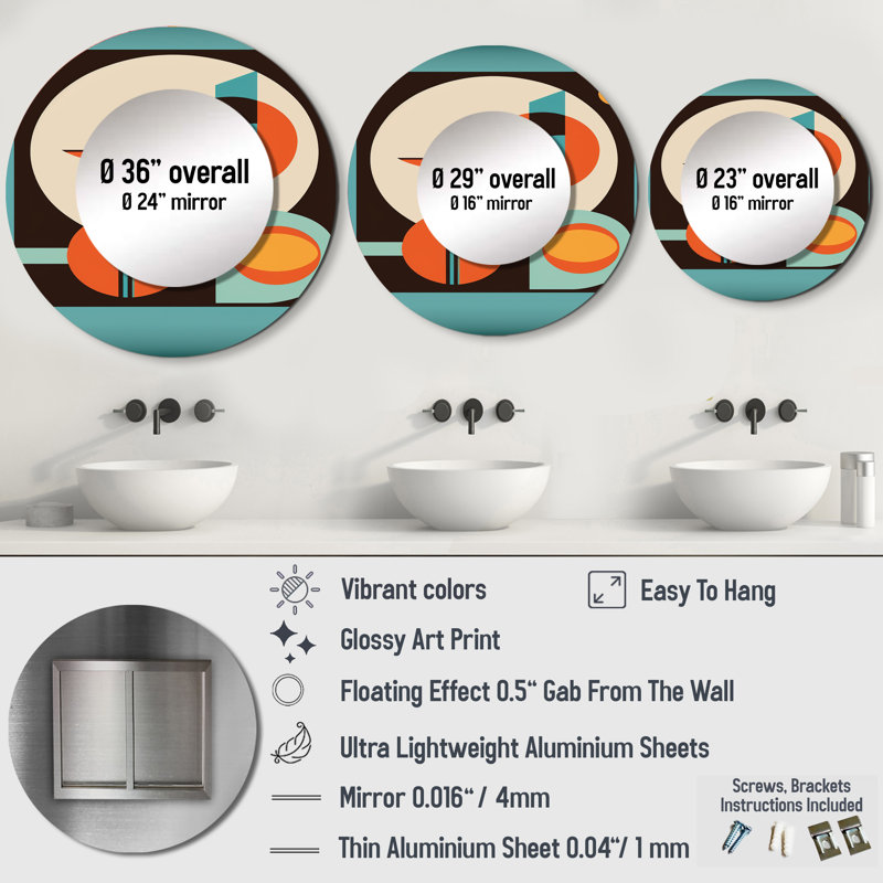 Vintage Mid-Century Graphics II - Modern Midcentury Round Mirror Wall Decor, 23 po x 23 po