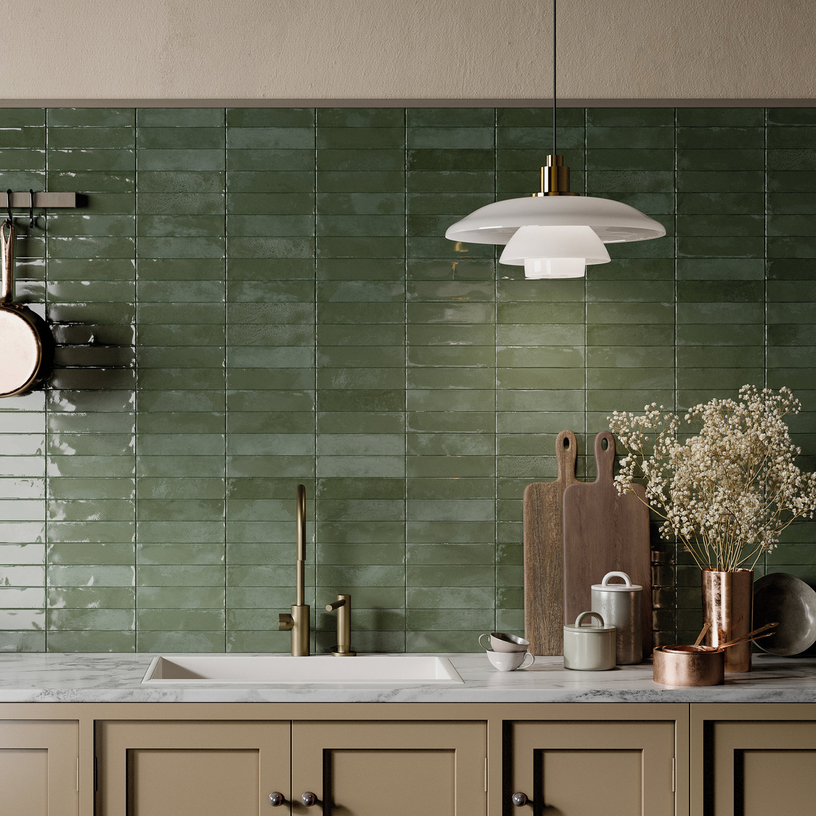 Morocca 2" x 8" Zellige Porcelain Tile, Emerald Green