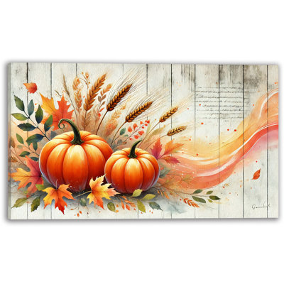 «Rustic Pumpkins with Wheat and Autumn Leaves», art mural sur toile tendue