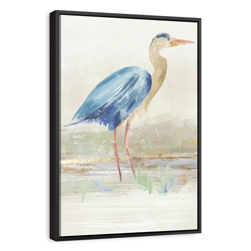Héron dans le lac, Cadre flottant noir, 27 po x 40 po