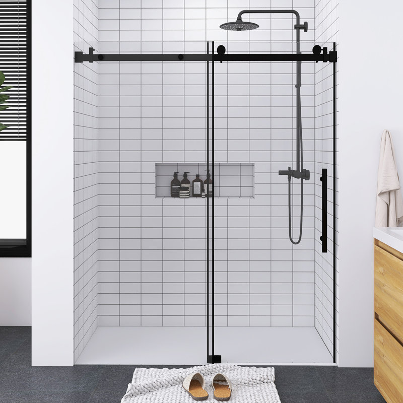 Porte de douche à porte coulissante simple sans cadre l 60 po x H 76 po, Nickel