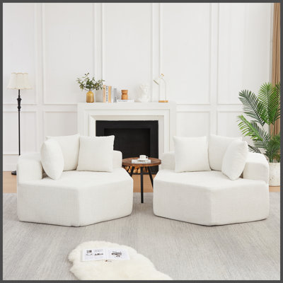 Méridienne simple hexagonale de 54 pouces de style moderne, avec des arrangements polyvalents et une conception modulaire; Ce canapé revêtu de chenille est idéal pour les salons, les salons et les chambres à coucher.