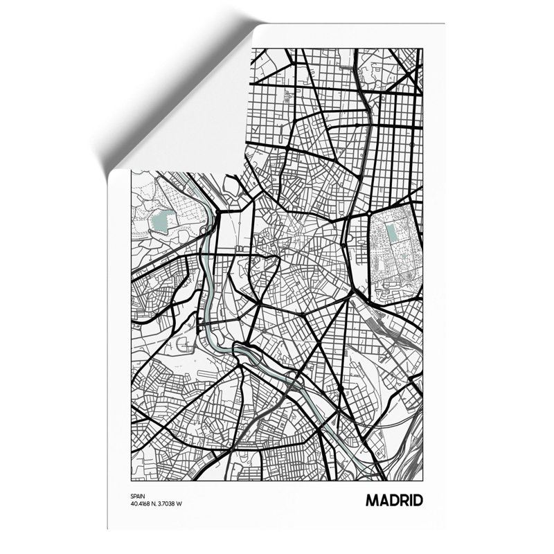 Map Madrid Spain - Unframed Graphic Art, 59cm H x 42cm W x 0.1cm D